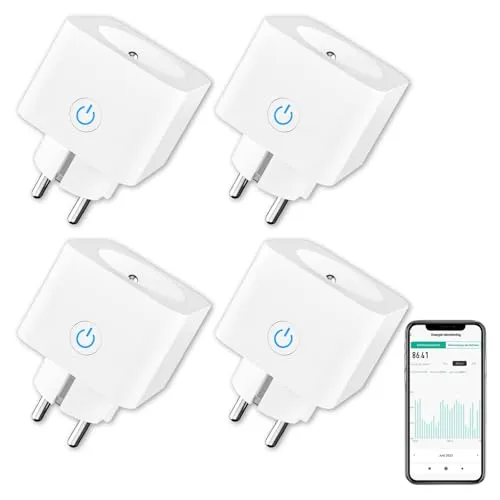 ANTELA Alexa Französische Steckdose, 16 A, 3680 W, Messung des Stromverbrauchs, Typ E, intelligente Steckdose mit Google Home, Smart Life App-Steuerung, Zeitpläne und Timer, 4 Stück, Weiß