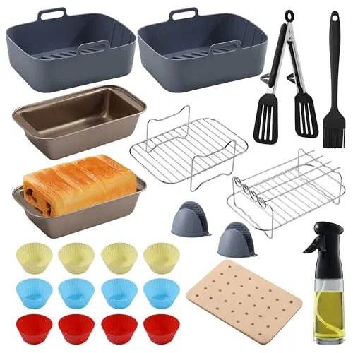 Airfryer Zubehörset für Ninja AF400EU AF500EU AF300EU - Umfassendes Zubehör für Heißluftfritteusen, inklusive Silikonformen, Backblechen und Grillrosten, ideal für gesundes Kochen und einfache Reinigung.