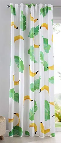 Gardinenbox Vorhang Schal Blickdicht Banane 245x140 cm - Blickdichter Vorhang mit modernem Bananen-Motiv, ideal für stilvolle Wohnräume. Pflegeleicht und waschbar bis 40 Grad, geeignet für Gardinenstangen und -schienen.
