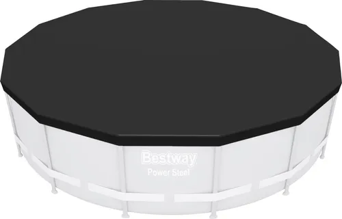 Bestway® PVC-Abdeckplane Ø 427 cm, schwarz, rund - Sonstiges Poolzubehör - Robuste PVC-Abdeckplane für runde Pools mit Ø 427 cm, ausgestattet mit Drainagelöchern zur Vermeidung von Wasseransammlungen und inklusive Befestigungsseilen für eine einfache Montage.