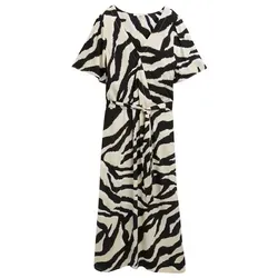 TOM TAILOR Midikleid beige|braun 36 - Kleid in abstract beige zebra, aus 100% Viskose für hohen Tragekomfort, ideal für Freizeit und besondere Anlässe, Größe 36.
