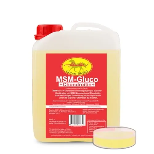 MSM&Glucosamin -Liquid- für Pferde, 2500ml - Pferdefutter mit MSM und Glucosamin zur Förderung der Beweglichkeit, leicht unter das Futter mischbar und ideal für die tägliche Fütterung.