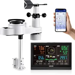 VEVOR 5-in-1 WLAN-Wetterstation mit 7,5-Zoll-Display - Wetterstationen mit solarbetriebenem 5-in-1-Sensor, ideal für präzise Wetterdaten und einfache Nutzung im Garten oder auf dem Balkon.