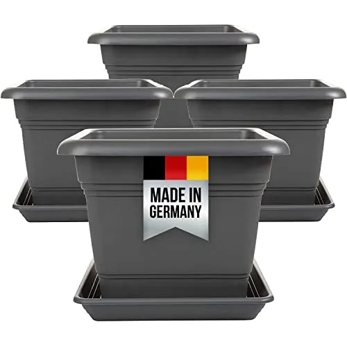 2friends Pflanzkübel Groß Außen 4er Set - Anthrazit - Garten-Zubehör mit praktischem Untersetzer, ideal für Innen- und Außenbereich. Robustes, frostsicheres Material garantiert Langlebigkeit und stilvolles Design.