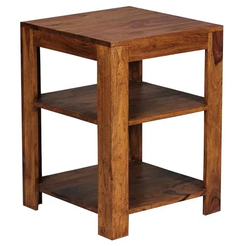 FINEBUY Standregal FB37100 aus Massivholz - Standregal in Natur-Rustikal mit 3 Ablagen, ideal für Bücher und Dekoration. Robuste Bauweise aus Mango-Holz für Langlebigkeit und Stil.