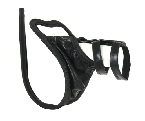 Lau-Fashion Tanga Wetlook C-String Tanga Schwarz Glitzer Bänder Lack Leder Dessous S/M/L