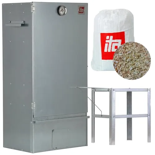ITA Räucherofen 7005 - Premium Smoker Set mit Tisch - Smoker für Fleisch, Fisch, Käse und Gemüse - Edelstahl, 3 Etagen, inklusive Räuchertisch und 1 kg Räucherspäne für sofortigen Start.