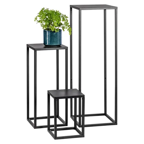 bremermann Blumenhocker 3er-Set - Metall-Blumenständer (Black) - Blumentreppen im modernen Industriedesign, ideal für Pflanzen oder Dekoration. Belastbar bis 10 kg und platzsparend stapelbar - setzen Sie Ihre Blumen oder Deko perfekt in Szene!