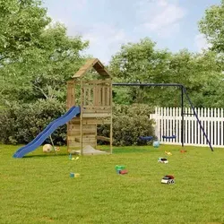vidaXL Spielturm aus kesseldruckimprägniertem Kiefernholz - Entdecke den vidaXL Spielturm für unvergessliche Abenteuer im Garten! Robustes Design mit Kletterwand, Rutsche und Schaukeln sorgt für endlosen Spielspaß. Ideal für Kinder von 3-8 Jahren.