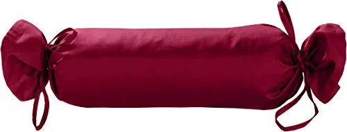 Mako Satin Baumwoll Nackenrollen Bezug 15x40 - Nackenrollenbezug mit Verschlussbändern aus 100% Baumwolle - Nackenrolle Überzug einfarbig Pink - Made in EU