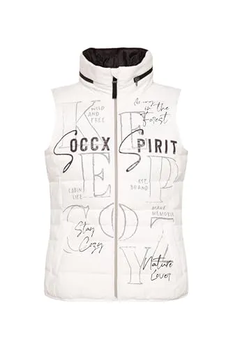 SOCCX Damen Steppweste mit Label Prints und Kapuze im Kragen Ivory, L