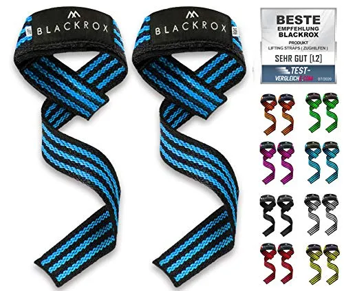 BLACKROX Zughilfen 2 Stück [Vergleichssieger 2024] Lifting Straps | Zugbänder mit reißfesten Klettverschluss | Perfekt für Kraftsport & Bodybuilding | Blau