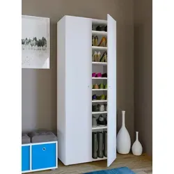 VCM my home Schuhschrank Vandol I, 913070 weiß mit 8 Fachböden - Flügeltürenschrank aus robustem Holz mit pflegeleichter Melaminharzbeschichtung und 8 höhenverstellbaren Fachböden für optimale Schuhorganisation.