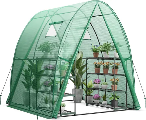 COSTWAY Gewächshaus mit Rolltür und Fenster, 181x181x200cm