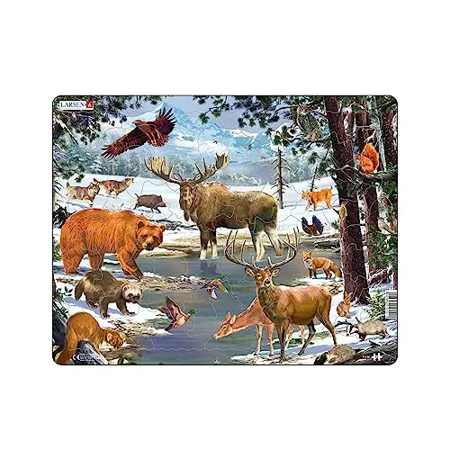 Larsen Puzzles FH32 Kinder Rahmenpuzzle Wintertag im Nordischen Wald 54 Teile ab 4 Jahre Puzzle Spiel Lernspielzeug