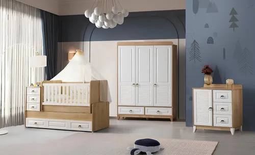Komplett Kinderzimmer Set Bett Kleiderschrank Kommode Helles 3tlg Neu