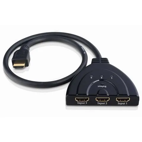 G04C 3-in-1 HDMI Switch, Manueller 3-Port HDMI Umschalter mit Druckknopf, 3x1 HDMI Splitter für Full HD, 3D, 1080p – Hochwertiger Adapter für TV, Monitor und Beamer