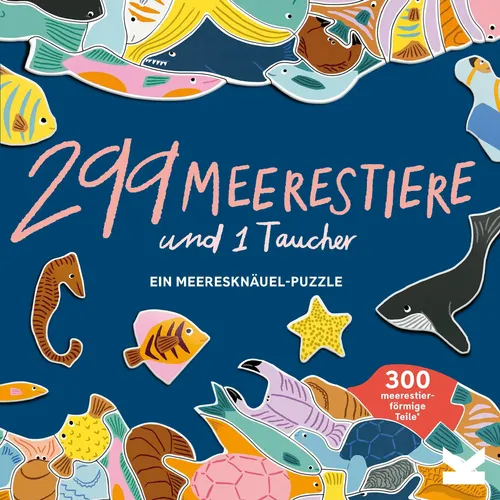 Meerestiere und 1 Taucher Puzzle 299 Teile - Herausforderndes Knäuel-Puzzle mit 299 einzigartigen Meerestieren und einem Taucher. Ideal für Puzzleliebhaber, inklusive Poster als Vorlage und praktischem Rahmen.