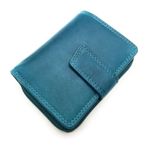 kleine echt Leder Damen Geldbörse - Portemonnaie mit RFID Schutz in Petrol, unikat durch hochwertige Verarbeitung und praktische Fächeraufteilung