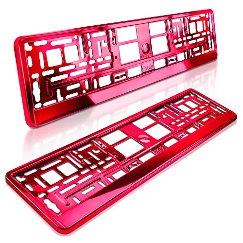 schildEVO 2 Kennzeichenhalter | ROT Metallic Hochglanz | Chrom Look | Nummernschildhalter | Kennzeichen-Halterung | DHL-Versand