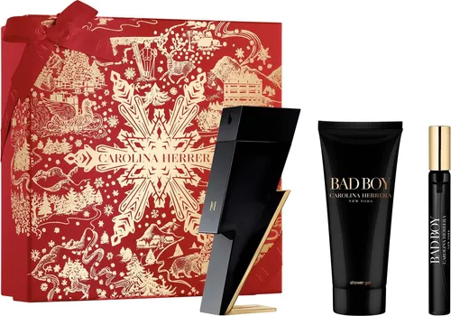 Carolina Herrera Bad Boy Duftset EDT 100 ml + Mini EDT 10 ml + Duschgel 100 ml - Eau de Toilette Set für Männer, enthält 100ml Duft, 10ml Miniatur und 100ml Duschgel. Bad Boy vereint orientalisch-würzige Noten für einen unvergesslichen Eindruck und unterstreicht Ihre maskuline Eleganz.