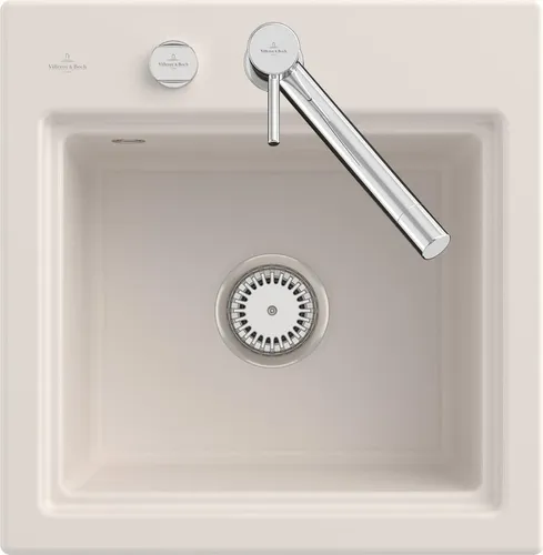 Villeroy & Boch Subway Style 50 S Crema - Keramikspüle mit Excenterbetätigung - Einbauspüle ceramicplus in glänzendem Crema, ideal für Unterschränke ab 50 cm. Mit praktischer Excenterbetätigung und inklusive Abtropfgitter für mehr Komfort in Ihrer Küche.