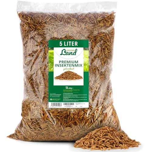 Produktbild HÜHNER Land Feinkost Insektenmix 5 Liter I Mit Mehlwürmer & Soldatenfliegenlarven getrocknet I Ziergeflügelfutter ohne Zusätze I Für Ziergeflügel & Reptilien