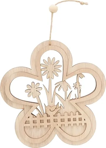 VBS Blumen-Anhänger/Fensterdeko Vogel am Gartenzaun 15cm Dekoanhänger Holzanhänger