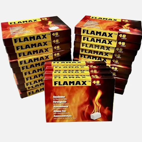 8x 48er Pack Anzündwürfel Kaminanzünder Kohleanzünder Anzünder Würfel Zünder Grillanzünder Ofenanzünder für Kamin, Ofen Kohlenanzünder Anzündwolle Anmachwürfel + 1 Kühlschrankmagneten