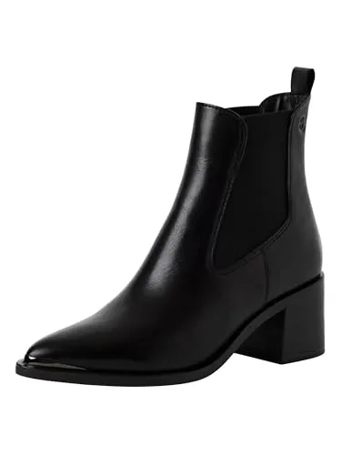 Tamaris Damen 1-25301-45 Chelsea-Stiefel, Black Leather, 39 EU - Wanderschuhe mit modernem Chic: Die elegante Tamaris Stiefelette bietet optimalen Komfort dank der Touchit-Funktion und einem stabilen Blockabsatz von 60 mm. Perfekt für Herbstspaziergänge und festliche Anlässe.