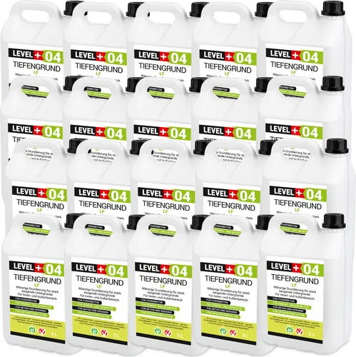 Tiefgrund Universal 100L Grundierung LEVEL+ RM04 - Vielseitige Grundierung für Innen und Außen, ideal für verschiedene Untergründe wie Beton und Gips. Garantiert optimale Haftung für Farben und Kleber.