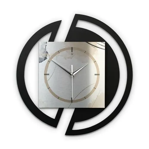 Kreative Feder Runde 3D Designer-Wanduhr Abstract Elegance in modernem Metallic-Look Silber-schwarz ohne Tickgeräusche (Abstract Elegance, leises Funkuhrwerk)