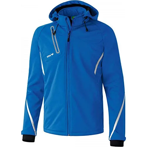 erima Kinder Jacke Softshell Function, New Royal/Weiß, 128 - Funktionsjacke für Kinder mit abnehmbarer Kapuze, wasserdicht, winddicht und atmungsaktiv – perfekt für jedes Wetter!