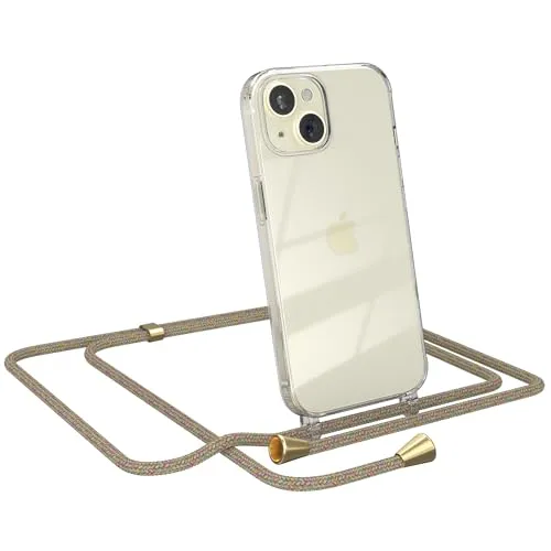 Produktbild EAZY CASE Handykette kompatibel mit iPhone 15 Handyhülle mit Umhängeband, Handykordel mit Schutzhülle, Silikonhülle, Hülle mit Band, Stylische Kette für Smartphones, Rainbow