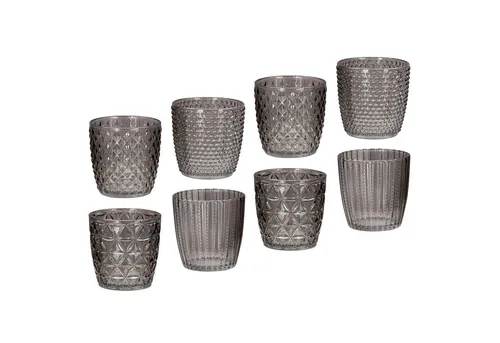 Levandeo® Teelichthalter, 8er Set Windlicht H7,5cm Glas Grau Teelichthalter Tischdeko Kerzen