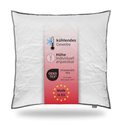 liebling 194583 Kopfkissen | Steppkissen | atmungsaktives Top Cool Gewebe | Höhenverstellbar | Mikrofaser | Made in EU | Ökotex 100 | Waschbar 60 Grad | 80 x 80 cm, weiß