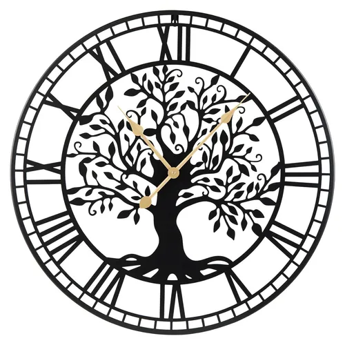 COSTWAY Große Wanduhr aus Metall mit Baum-des-Lebens-Motiv, 68 cm - Elegante Wanduhr mit kunstvollem Baum-des-Lebens-Design und geräuschlosem Quarzmechanismus. Ideal für ruhige Räume, platzsparend und stilvoll. Perfekte Wahl für besondere Anlässe.