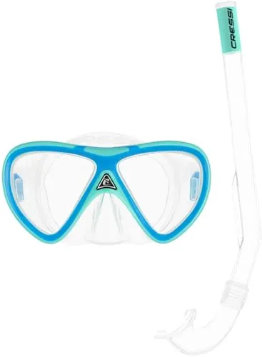CRESSI Mini Peg & Mini Island Aqua Green/Blue - Kinder Schnorchel Kombi Set 2/5 Jahre Maske Mini Peg und Schnorchel Mini Island, Wassergrün/Blau