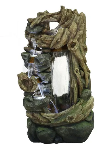 Ubbink Polyresin-Gartenbrunnen Acqua Arte Sartene - Naturgetreue Baumstamm-Optik - Gartenbrunnen mit 40 warmweißen LEDs für stimmungsvolle Licht-Effekte, Komplett-Set inklusive Pumpe und Trafo für sofortigen Einsatz in Ihrer grünen Oase.