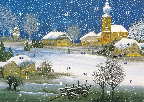 chemstickattack Nostalgischer Adventskalender A4 aus Karton Winterlandschaft Winterdorf
