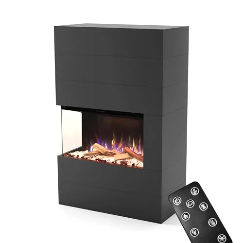 GLOW FIRE Elektrokamin LED E-Motion 3D - Portia - Elektrokamin mit täuschend echter Flamme und Heizung, 3D Flammenbild, integrierter Knistereffekt für gemütliche Atmosphäre, keine Genehmigung nötig.