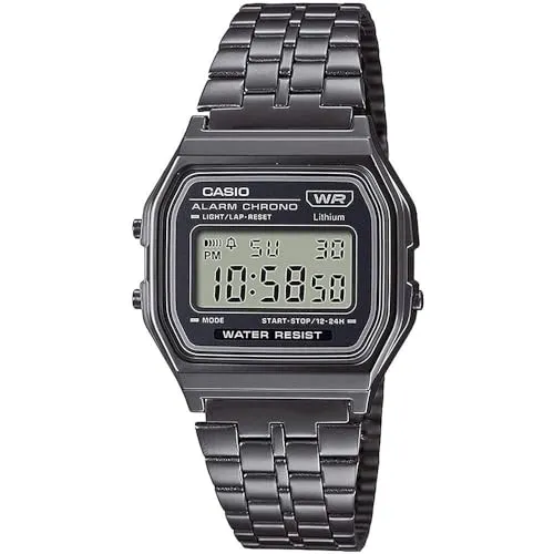 Casio A158WETB-1AEF Herrenuhr - Wasserdicht und elegant - Armbanduhren für Herren mit digitaler Anzeige, wasserdicht bis 30 m und stylischem grauem Edelstahlarmband - perfekt für den Alltag!