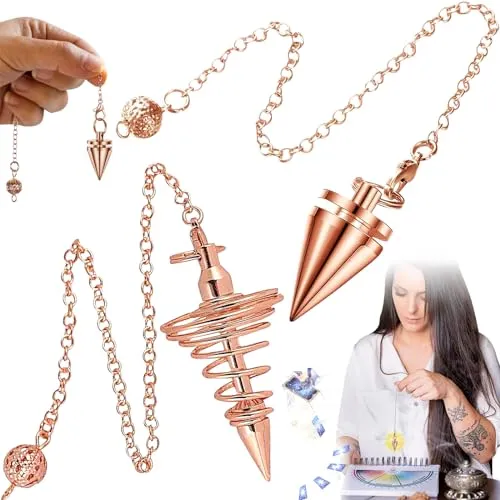 Benaton 2 Stück Esoterik Pendel, Schmuck kupfer Pendel, Wahrsagung Heilung Reiki Pendel Kette, mit Kette Esoterik Radiästhesie Kegel Pendulum, Metall Pendel Spirituelle Spitze Pendel(Roségold)