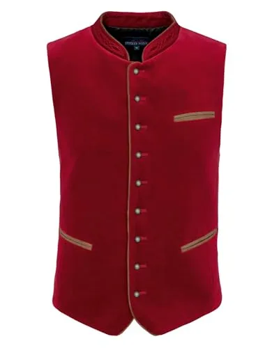 Stockerpoint Ricardo Herren Trachtenweste, Dunkelrot, Größe 46 - Elegante Trachtenweste aus 100% Baumwolle, ideal für festliche Anlässe oder das Oktoberfest, bietet Tragekomfort und Stil.