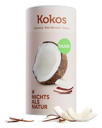 buah® Getrocknete Kokoschips | Chips Aus Bio Kokosnuss, Kokos Chips als Snack, fürs Müsli & zum Backen | Idealer Süßigkeiten Ersatz | Vegan & ohne Zuckerzusatz | 400g