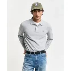 GANT REG SHIELD LS PIQUE RUGGER Poloshirt - Herren-Shirt in Grau Melange aus 100% Baumwolle, bequem im Regular Fit mit hochgeschlossenem Ausschnitt und Logotickerei. Ideal für einen lässigen Look.