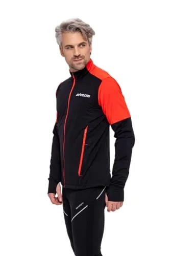 Airtracks Herren Thermo Laufshirt Langarm Pro Line Winter Sweatshirt Fleece Funktionsshirt Sport Langarmshirt - schwarz-rot - L
