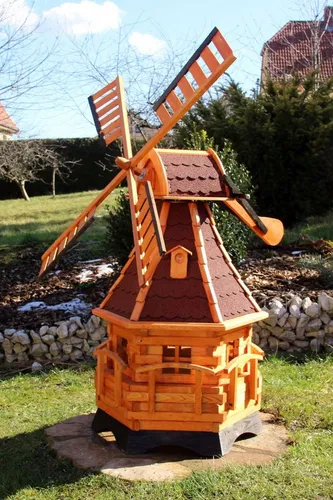 Holzdekoladen Deko-Windrad mit Solarlicht – Wetterfeste Garten-Deko in Weiß