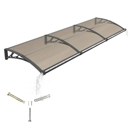 Vordach für Haustür,300x80cm Fenstervordach mit separater Entwässerung, Polycarbonat Pultvordach Überdachung für UV-, Regen- und Schneeschutz – Ideal für Veranda, Terrasse und Fenster