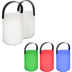 Tragbare Tischleuchte 2er Set - Akku Gartenlampe mit Fernbedienung und RGB Farbwechsel - Lampen für den Outdoor-Bereich, mobil und USB aufladbar. Mit dimmbarer Funktion in 3 Stufen und 7 RGB-Farben schaffen Sie stimmungsvolle Atmosphäre bei Grillpartys oder entspannten Abenden.